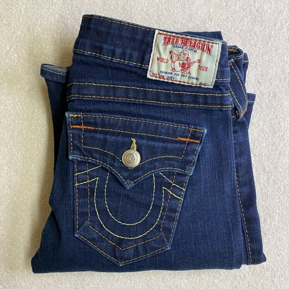 Vintage Y2K True Religion Dark Wash Ultra Low Rise Flare Leg Jeans 25 - Picture 16 of 16